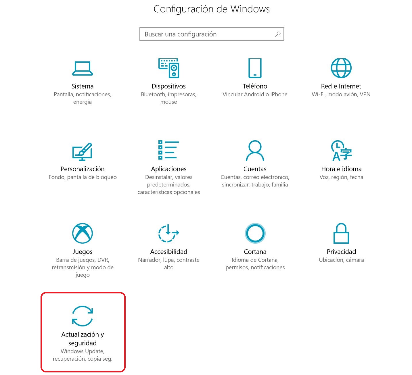 Pincha en Actualización y seguridad