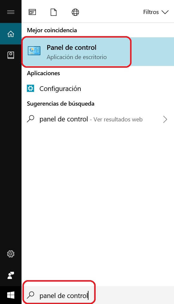 Busca Panel de control en la barra de búsqueda