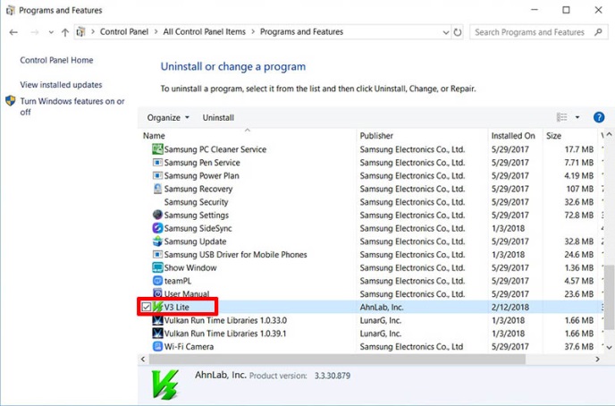 Haz doble clic en V3 Lite para eliminar el programa
