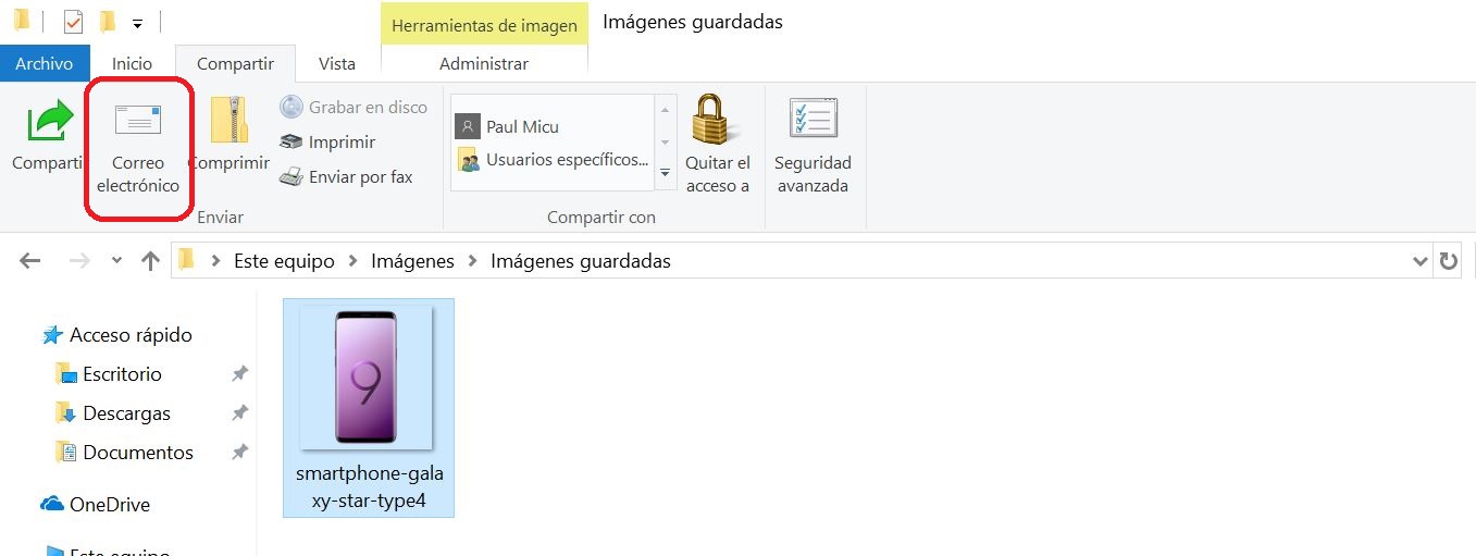 Pincha en Correo electrónico para adjuntar el archivo a un nuevo mensaje para enviar