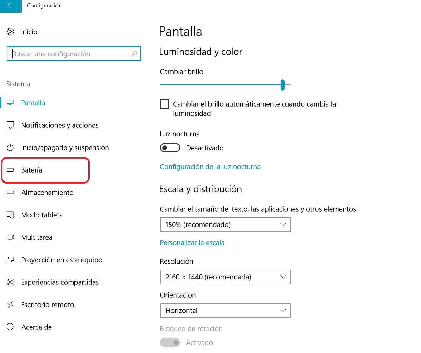 Haz clic en Batería