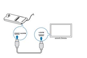 Yhdistä HDMI- kaapelin toinen pää DeX:iin ja liitä toinen pää TV:seen tai monitorin HDMI- porttiin