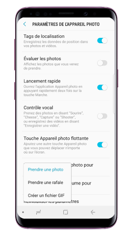 Comment créer un GIF ou prendre des photos en rafale avec mon Galaxy S9/S9+ ?