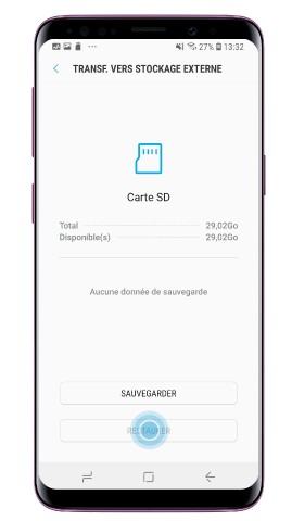 Pour restaurer les données de sauvegarde, sélectionnez le contenu et activez la restauration
