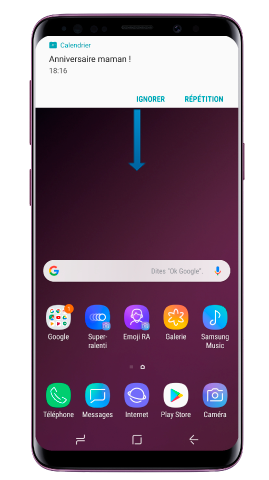 Lorsqu'une fenêtre pop-up de notification s’affiche sur l’écran, faites-la glisser vers le bas pour afficher le contenu