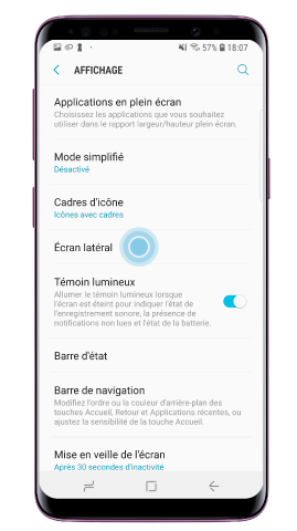 Tapez sur « Écran latéral »