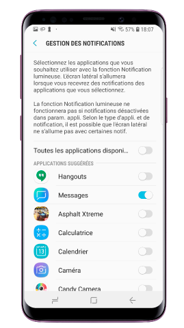 Faites glisser pour activer ou désactiver les applications que vous souhaitez visualiser dans la fenêtre pop-up