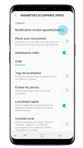 Tapez sur Modification modes appareil photo