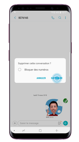 Sélectionnez Supprimer pour effacer la conversation