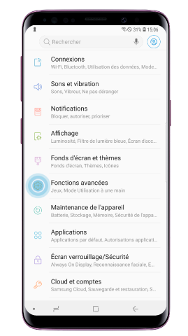 Ouvrez Paramètres et appuyez sur « Fonctions avancées