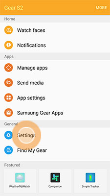Εφαρμογές > Samsung Gear > Ρυθμίσεις