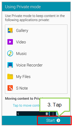 How to set the Private mode on Galaxy Note4?