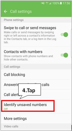 How do I set “Identify unsaved number” feature in Galaxy S7 and S7 edge?