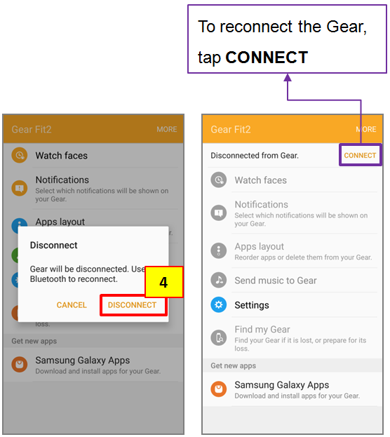 How do I Disconnect Gear Fit2 from a Mobile Device Samsung HK EN