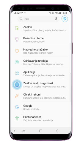 Dodirnite „Zaključavanje zaslona i sigurnost“
