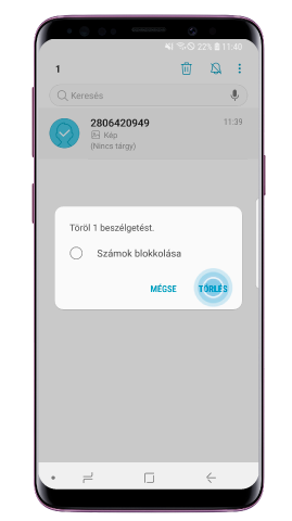 Válaszd a „Delete” (Törlés) opciót a beszélgetés eltávolításához