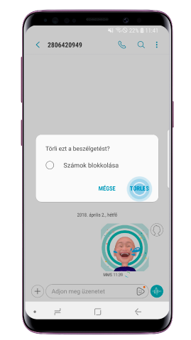 Koppints a „Delete” (Törlés) opcióra a beszélgetés eltávolításához