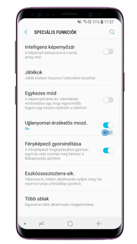Állítsd a csúszkával a „Finger sensor gesture”