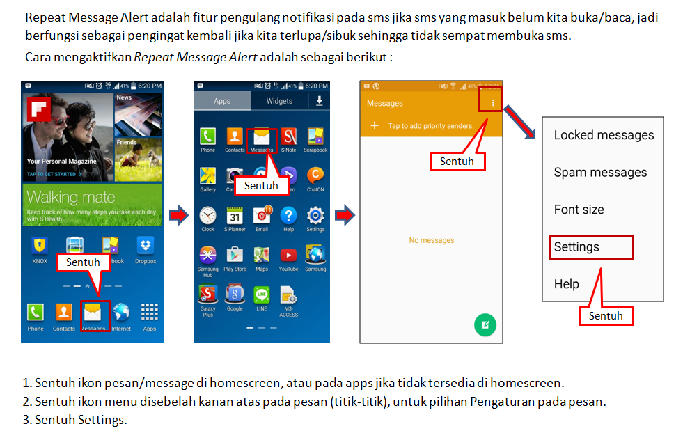 Cara mengaktifkan notifikasi berulang untuk pesan