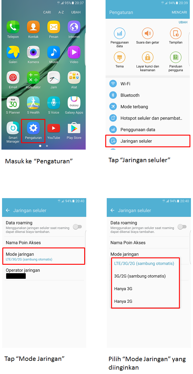 Bagaimana cara setting Galaxy S6 edge supaya hanya bisa menggunakan jaringan 4G saja?