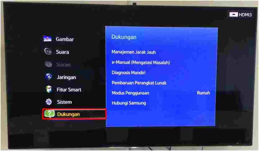 Bagaimana melihat Nomor Seri selain dari belakang unit, jika TV terpasang di dinding?
