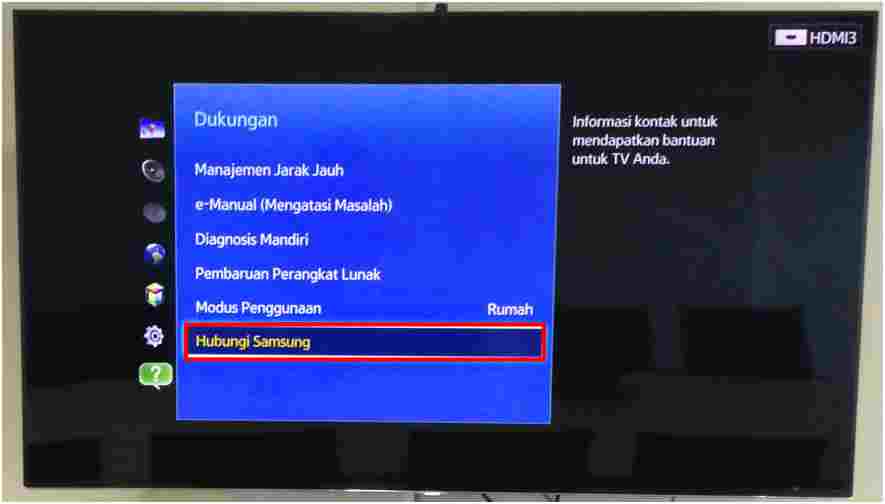 Bagaimana melihat Nomor Seri selain dari belakang unit, jika TV terpasang di dinding?