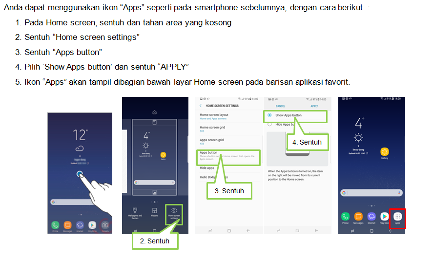 Pada Galaxy S8 atau S8+, dapatkah saya menggunakan ikon “Apps” seperti pada Galaxy S7?