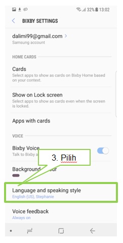 Cara mengatur pilihan Bahasa pada Bixby Voice Note 8