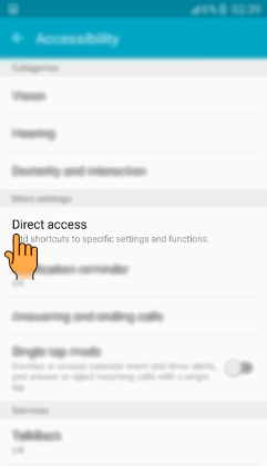 How to turn on Direct access option in Samsung Galaxy J7(SM-J700F)?