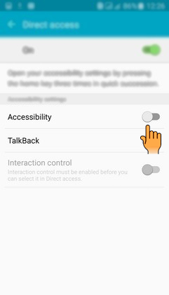 How to turn on Direct access option in Samsung Galaxy J7(SM-J700F)?