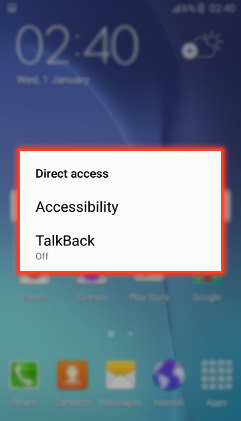 How to turn on Direct access option in Samsung Galaxy J7(SM-J700F)?