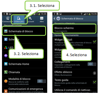 Selezionare Trascinamento / Sblocco col sorriso / Volto e voce / Segno / PIN, Password, in base alle tue esigenze.