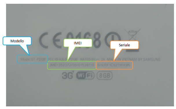 Codici Imei, modello e seriale