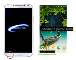 finché il telefono risulta avviato e il dispositivo è in modalità provvisoria