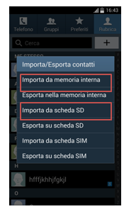 Scegli Importa da memoria interna oppure Importa da scheda SD
