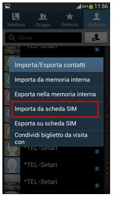 Seleziona "Importa da scheda SIM" in questo caso, per importare i contatti dalla SIM