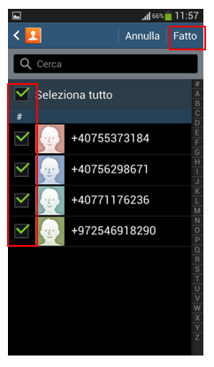 Sceglie i contatti desiderati e quindi premi su Fatto