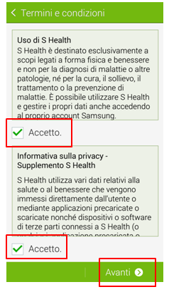Termini e condizioni d'utilizzo di S Health