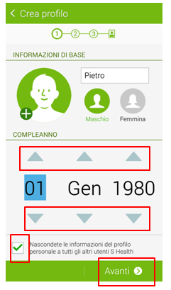 Dati configurazione S Health