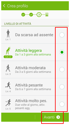Informazioni sul tipo di attività fisica