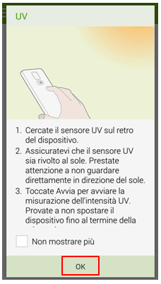 Schermata rilevazione dati UV
