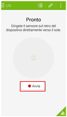 Adesso puoi misurare il livello UV. Cercate il sensore UV sul retro del dispositivo. Assicuratevi che il sensore UV sia rivolto verso il sole