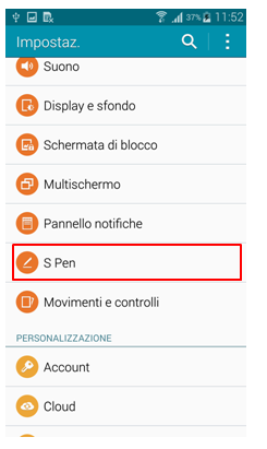 Trova la funzione "S Pen" e premi sopra