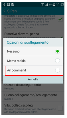 Premi su "Air Command" per avere sempre la funzione sullo schermo quando rimuovi la S Pen