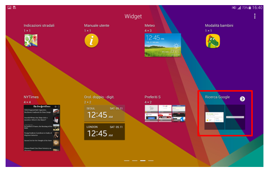 Elenco di widgets Galaxy Tab
