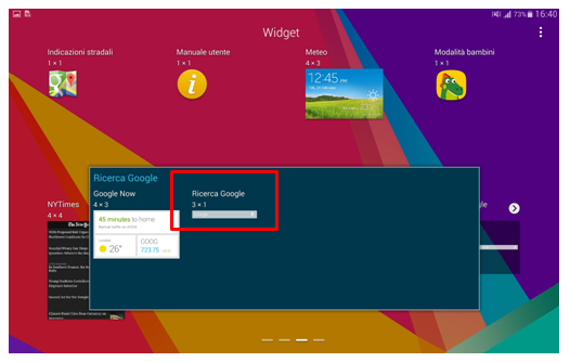 Widget Ricerca Google su Galaxy Tab