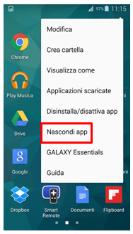 Premi 3 puntini in alto e selezioni Nascondi App