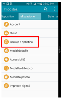 Scorri verso il basso e seleziona Backup/Ripristino