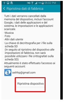 Successivamente seleziona Ripristino Dispositivo