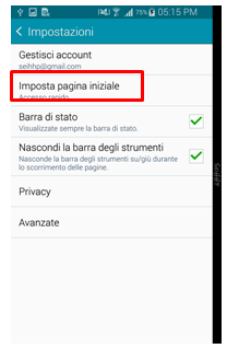 Seleziona Imposta pagina iniziale